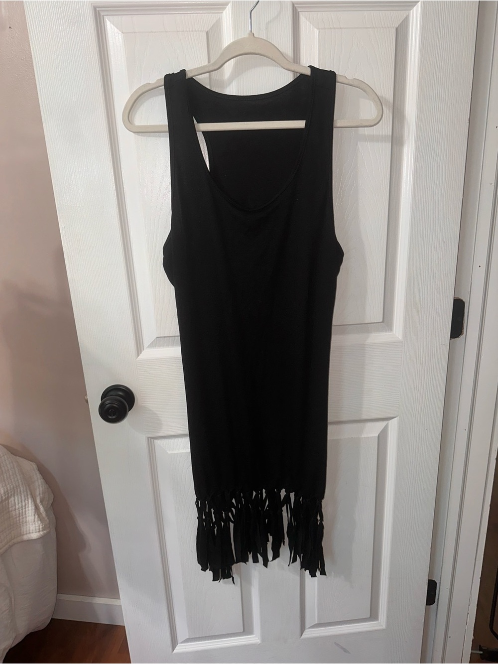 Amazon Black Sleeveless Fringe Hem Mini Dress